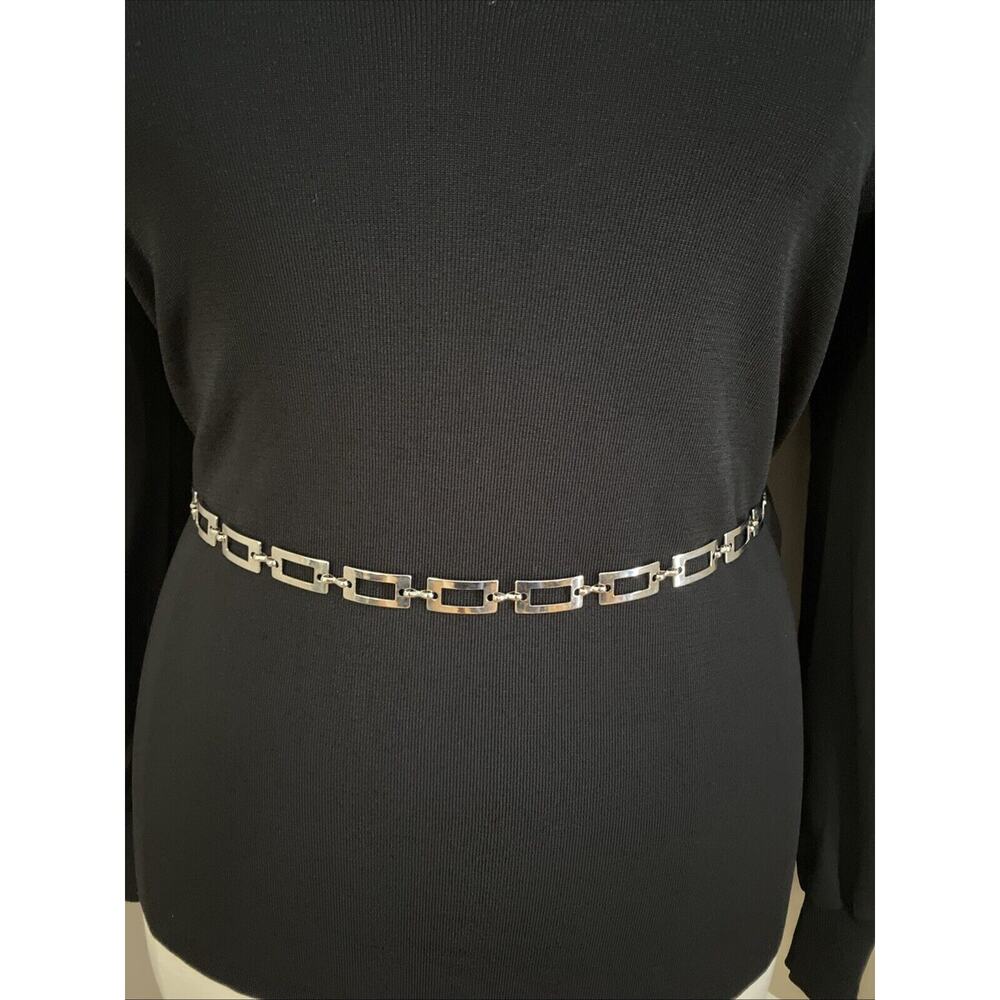 G & S SilverTone Rectangle Metal ChainLink Waist Hip Belt Small - Med 23” - 40”